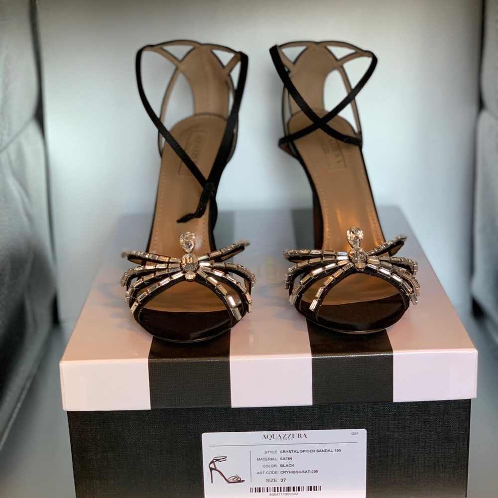 New Aquazzura Crystal Spider Sandals 105mm Black Size 37